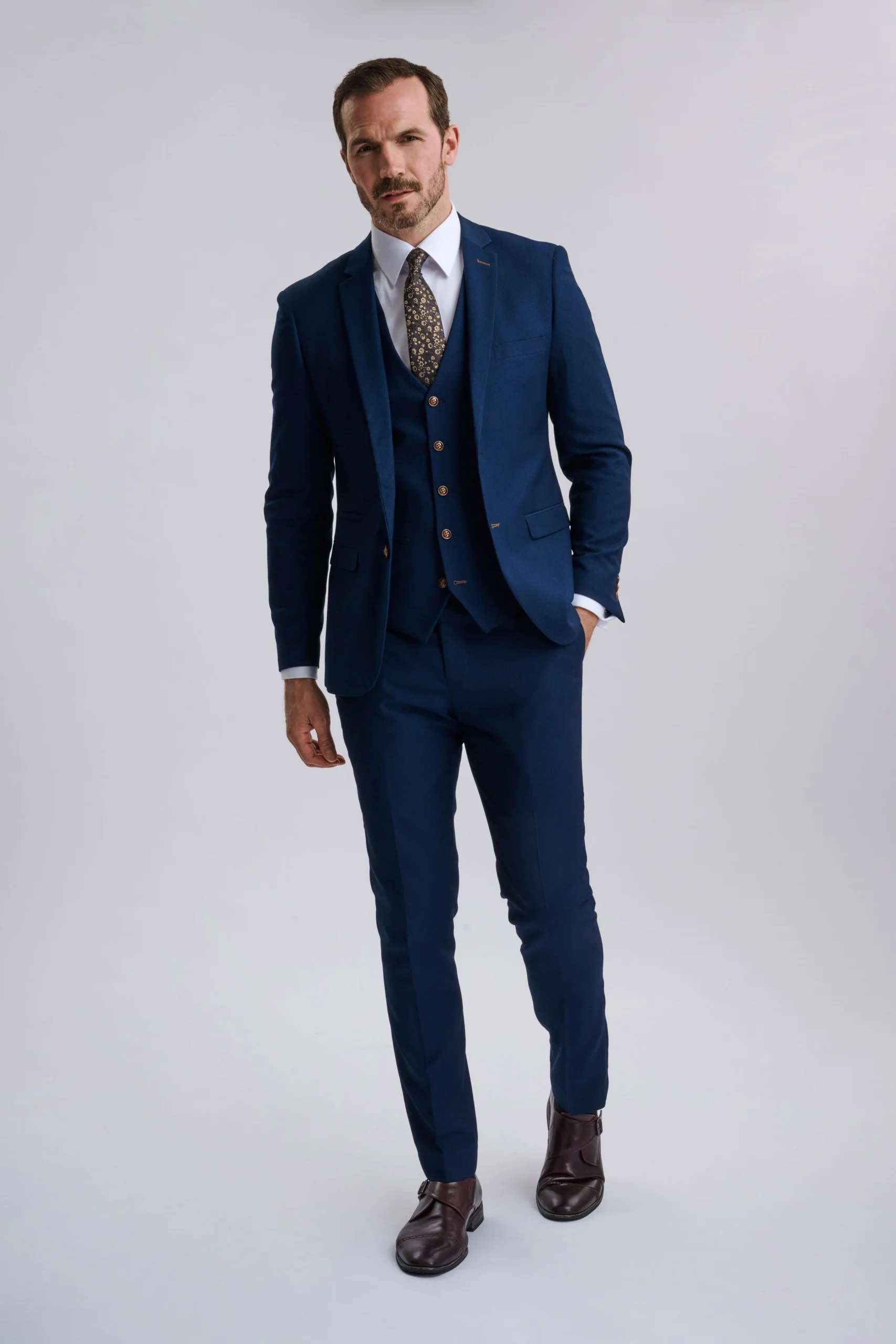 Mayfair Blue Textured Three Piece Suit