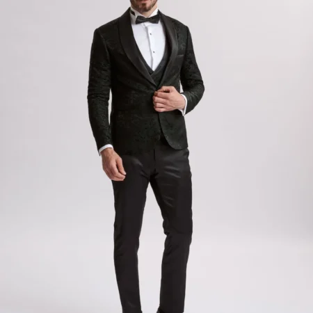 Santoro Milan's Paisley Three Piece Brocade Olive Suit