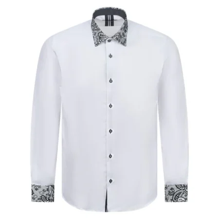 Santoro's White Shirt with Black Paisley Detail
