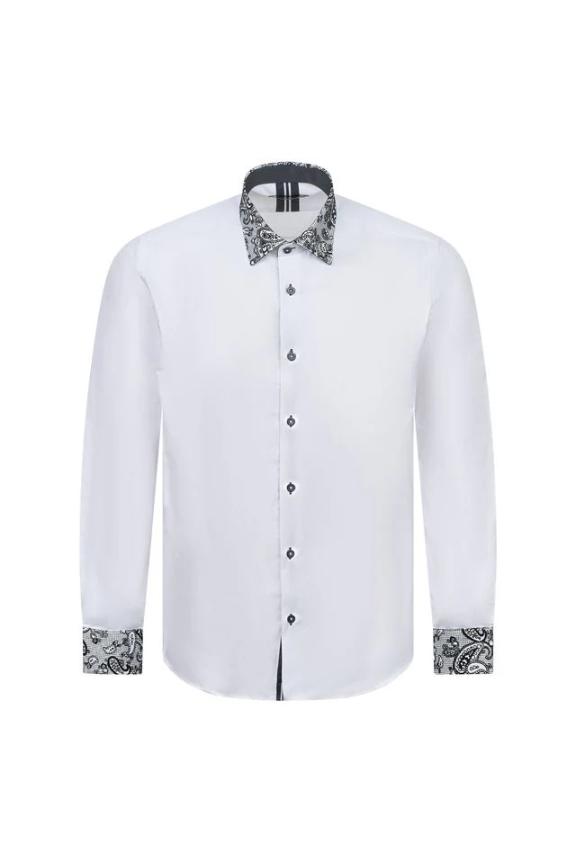 Santoro's White Shirt with Black Paisley Detail