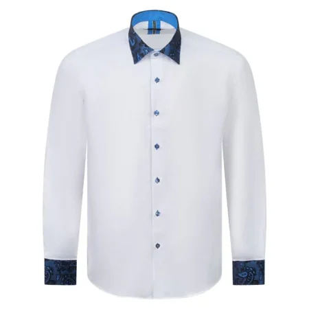 Santoro's White Shirt with Navy  Paisley Detail