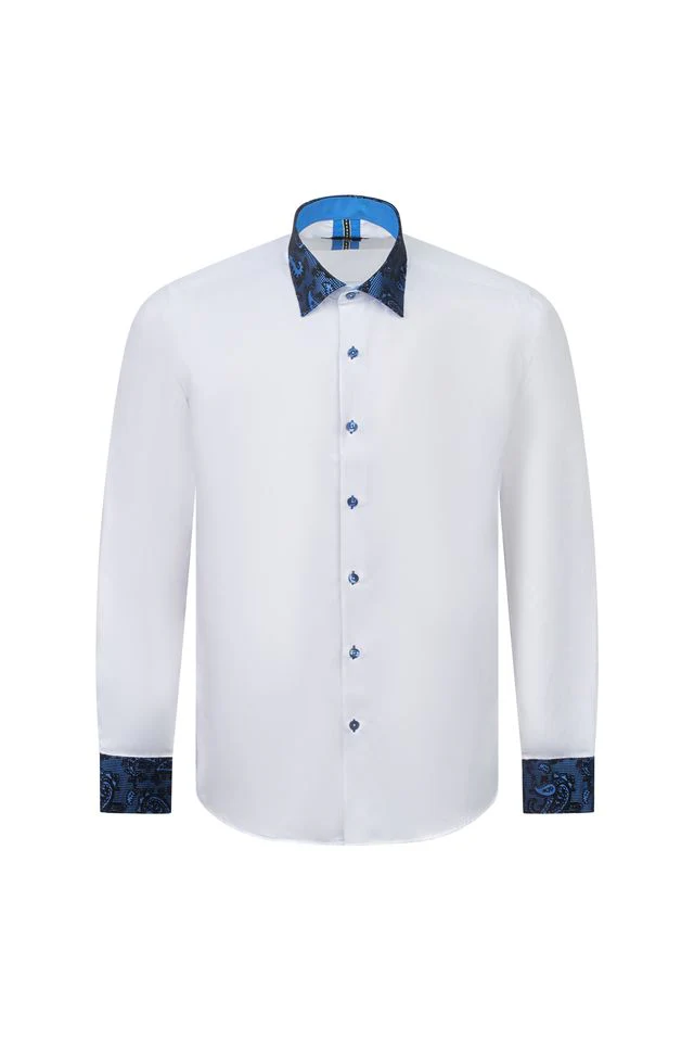 Santoro's White Shirt with Navy  Paisley Detail